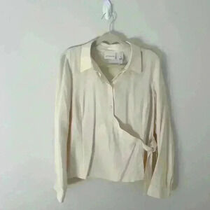 Liz Claiborne 100% Silk Ivory wrap blouse